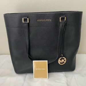 Michael Kors Black Tote Bag with Gold Hardware